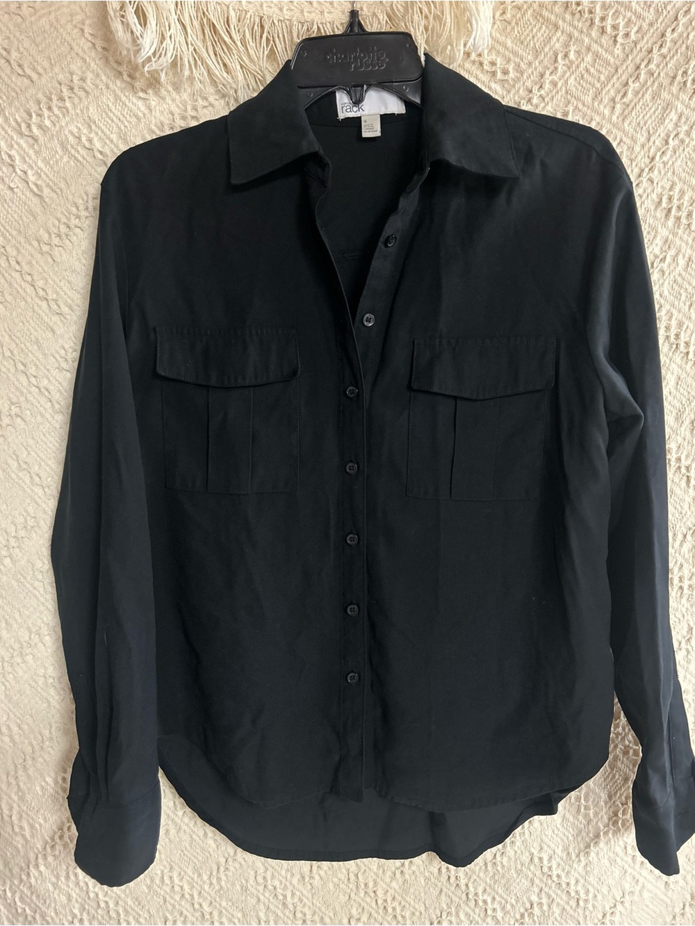 RACK oversized Black Button-Down Shirt with Chest Pockets